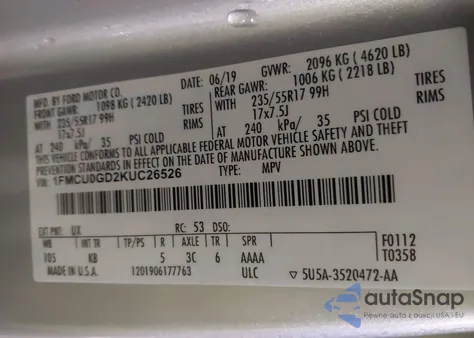 2019 Ford Escape Se from USA, damaged, VIN 1FMCU0GD2KUC26526